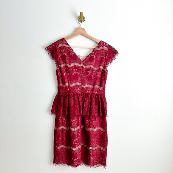 Anthropologie Maeve Elsa Lace Peplum Mini Sheath Dress Burgundy S - Picture 7 of 9